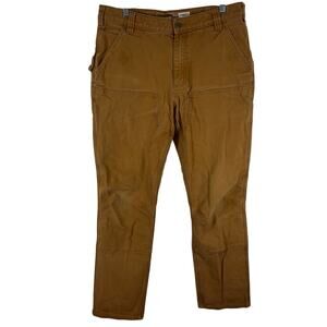 Carhartt Pants Mens 36x32 Brown Straight Tapered Rugged Flex Duck Double-Front